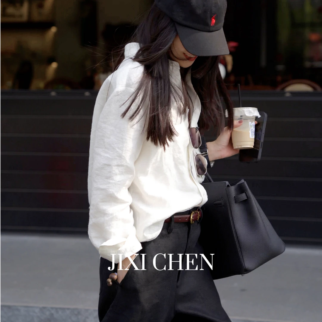 【JIXI CHEN】设计师款亚麻纯色宽松白衬衫MC-8252148