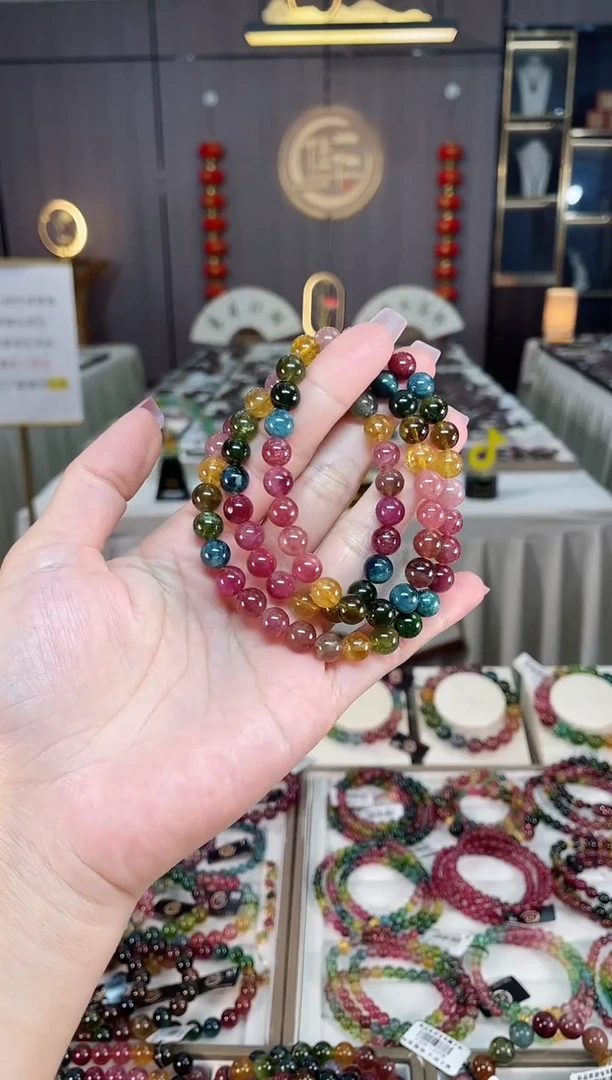 未镶嵌透体老矿碧玺彩虹三圈手串7mm+碧玺hon多样性发一条