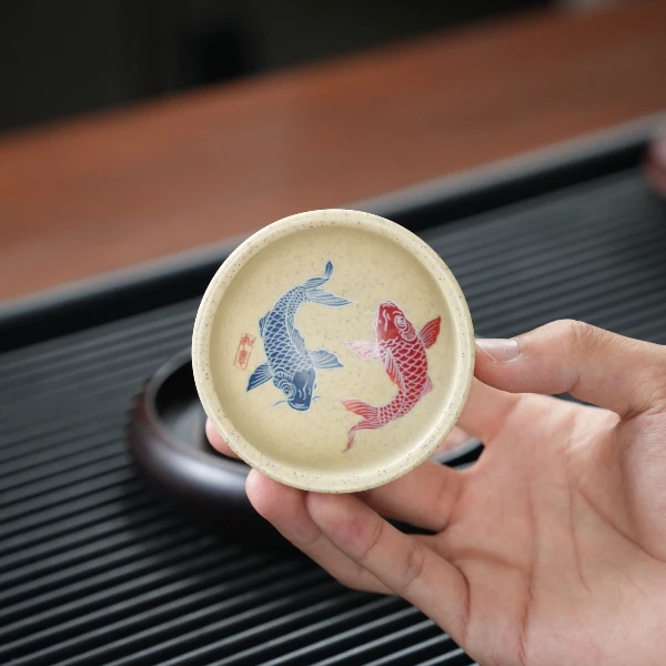 宜兴原矿白段手工手绘双鱼紫砂主人杯LY