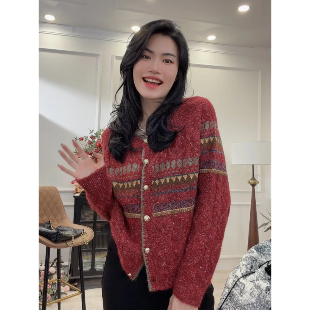 【雾影】超细花纱复古费尔岛时尚保暖针织毛衣