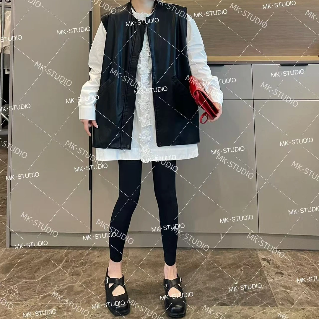 米可/MK-1715TR【皮马甲】时尚休闲气质减龄显瘦春季新款皮马甲