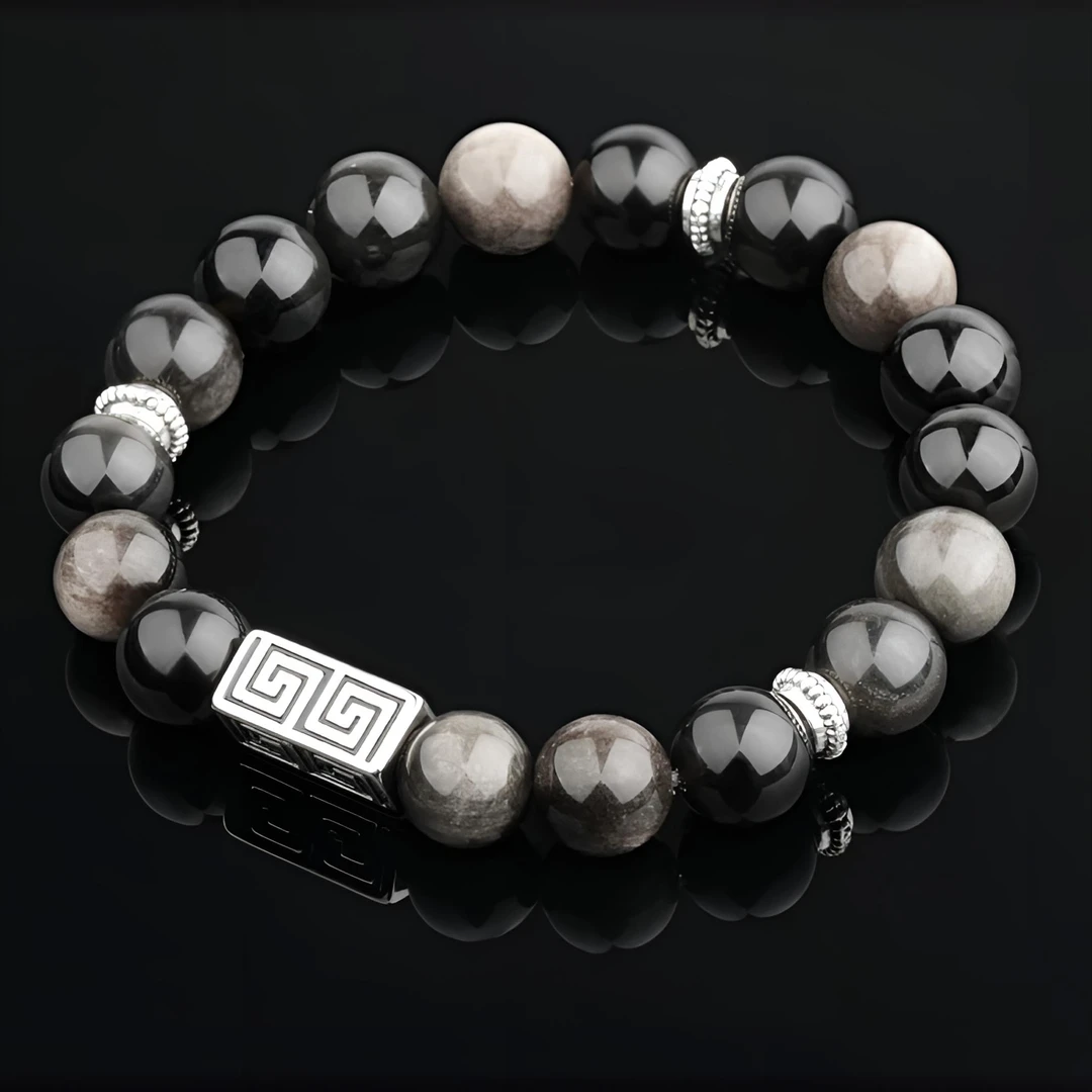 不锈钢陶瓷手链 回龙纹男士串珠手链高级耀黑弹力绳小众轻奢手串