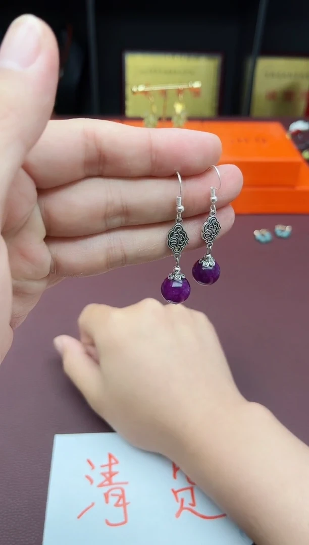 玛瑙/玉髓耳饰银S925镶嵌202000