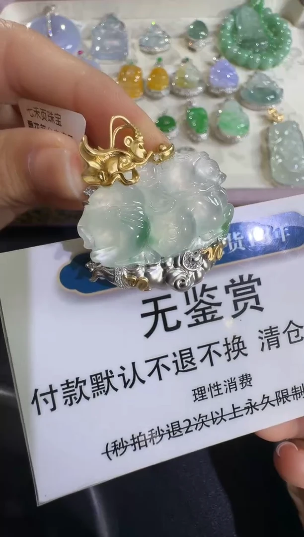 颈饰18K金镶嵌翡翠不退换无鉴赏