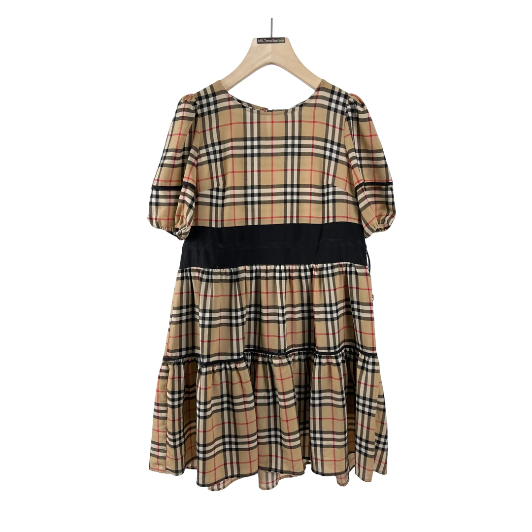 【JX132格子裙】麦多多小美小个子夏季圆领连衣裙洋气款女士