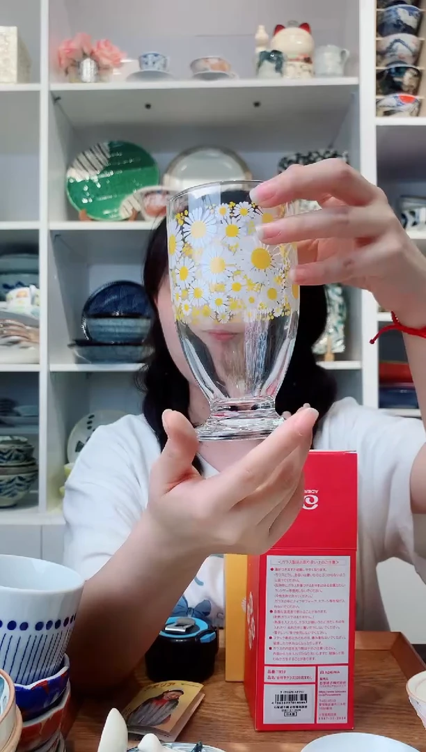 陶瓷【孤品】日本进口黄色高脚玻璃杯