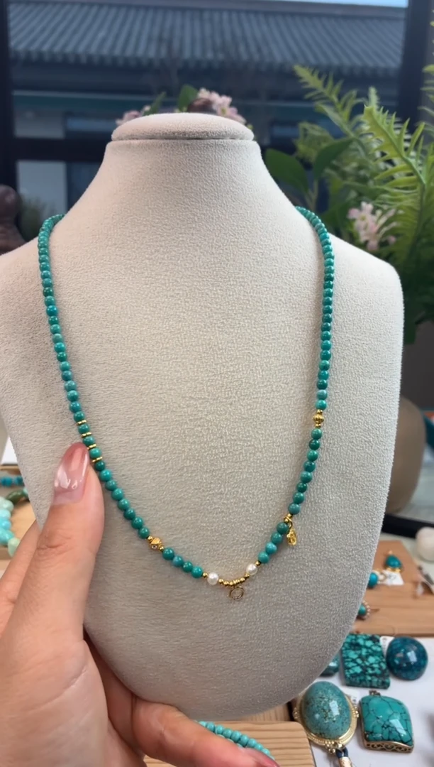 银S925镀金镶嵌绿松石项链1