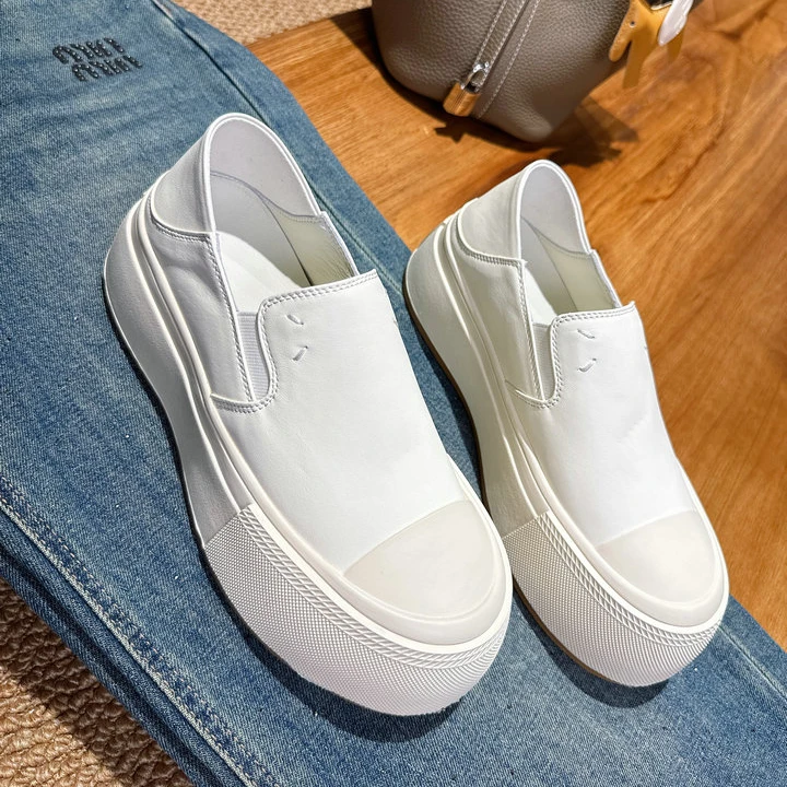 2025夏季新款松糕鞋小白鞋厚底时尚一脚蹬真皮百搭休闲乐福鞋板鞋