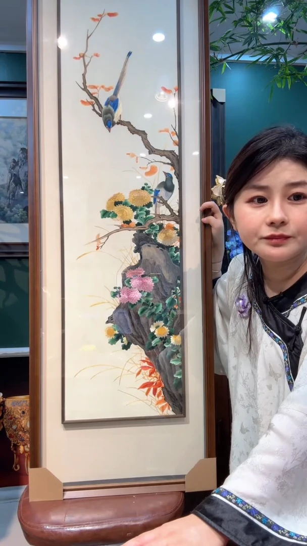 竖款非遗苏绣手工刺绣挂画四