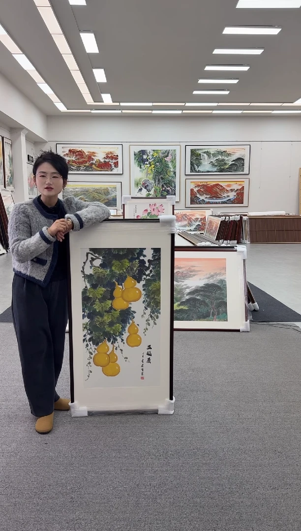 国画手绘 五福图 125*65