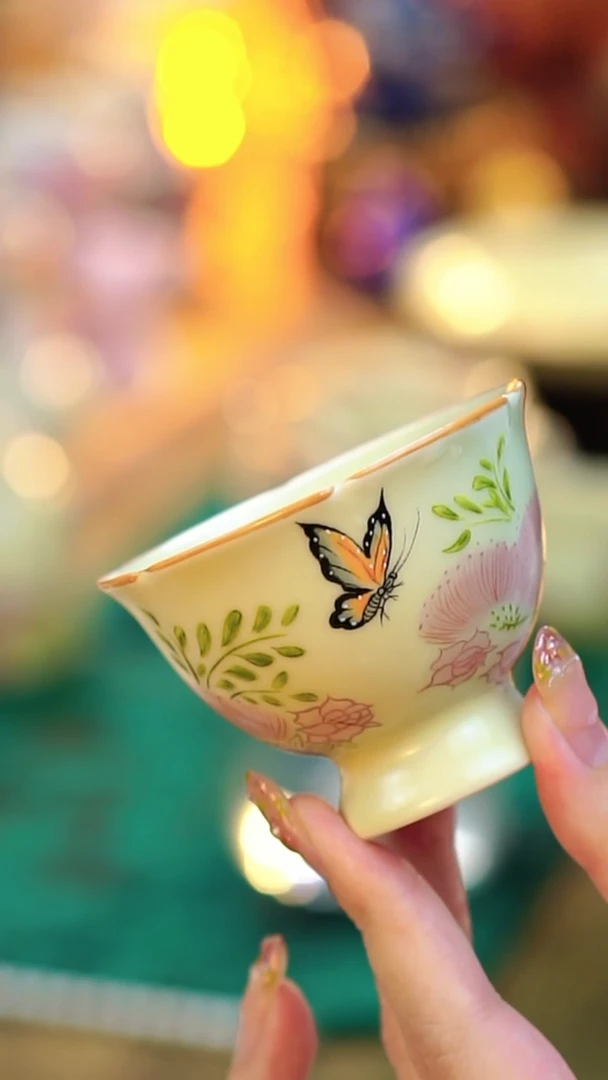 慕兮合欢蝶恋花高足花口杯