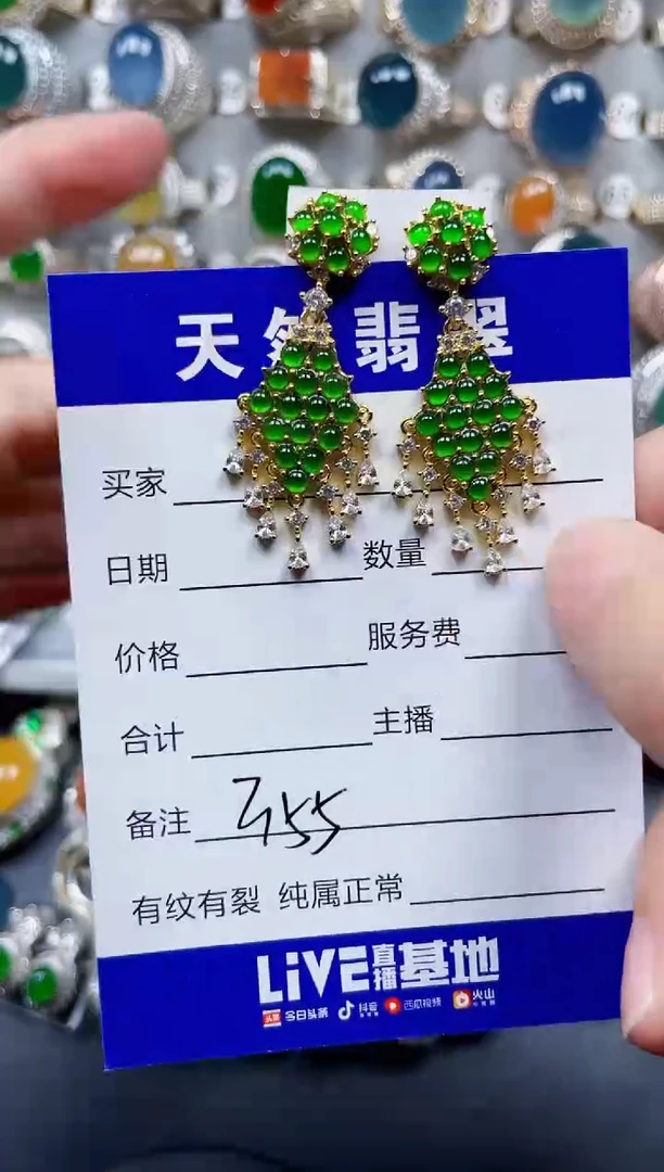 银S925镶嵌翡翠耳饰355