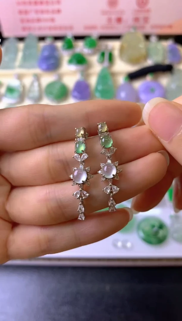 银S925镶嵌翡翠耳饰@*耳饰