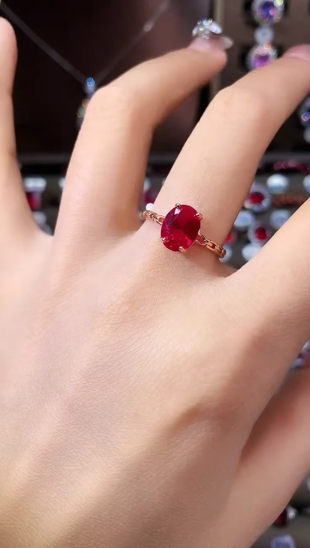 银S925镶嵌戒指红宝石79玫瑰金