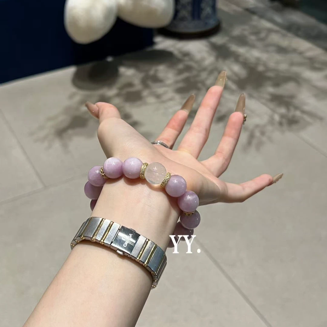 YY-【紫微星】-紫锂辉顶珠奶白晶设计款-配饰s925银镀金