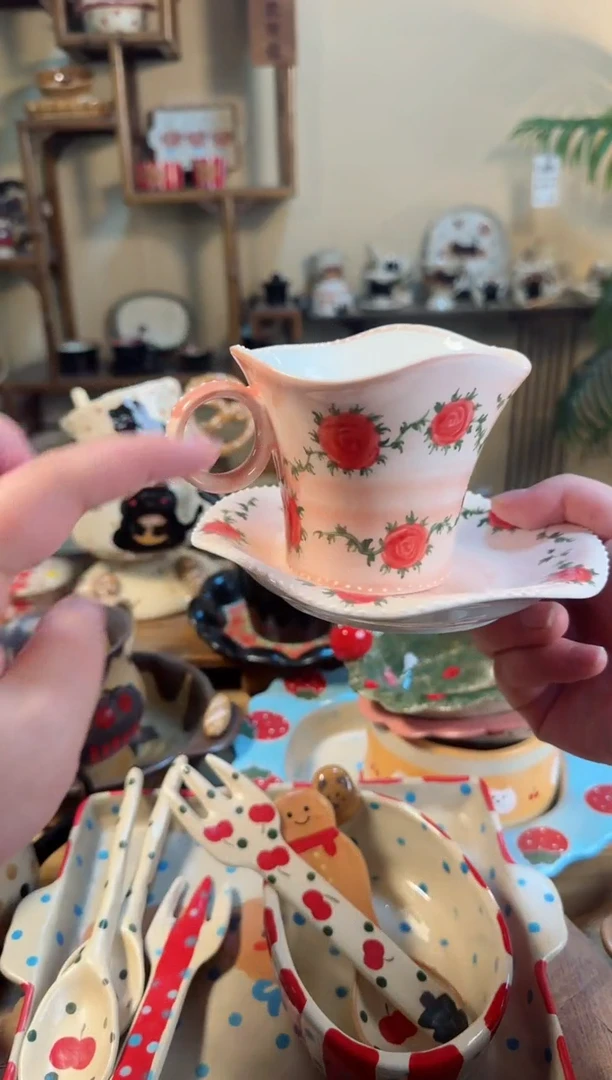 【闪购商品】粉色玫瑰2件套高温瓷器