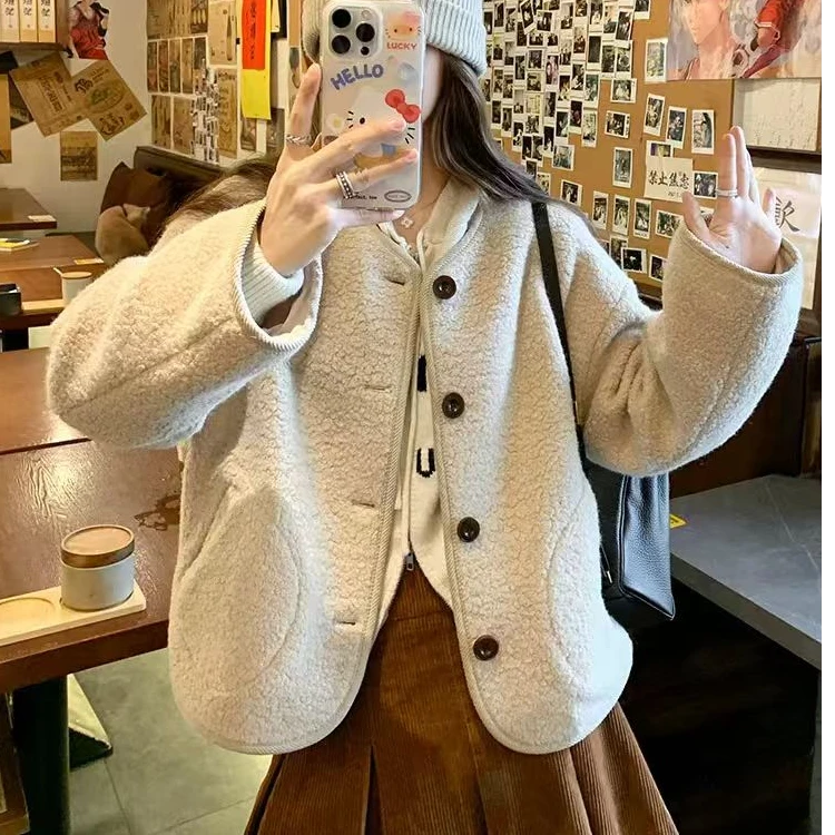 小个子俏皮减龄羊羔外套女2025年秋冬新款高级感颗粒绒短款上衣