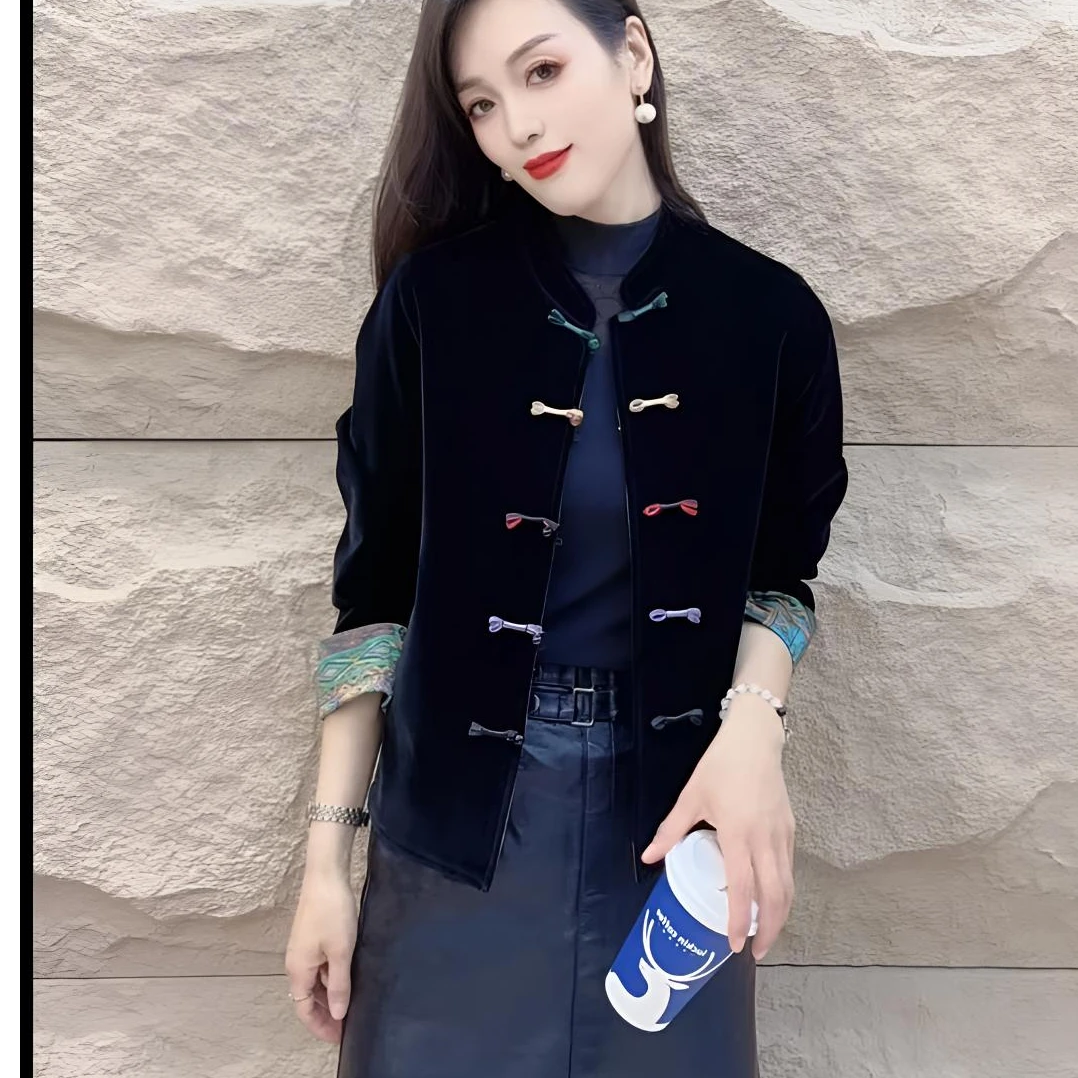 2025秋冬新款复古金丝绒新中式国风民族风外套女上衣