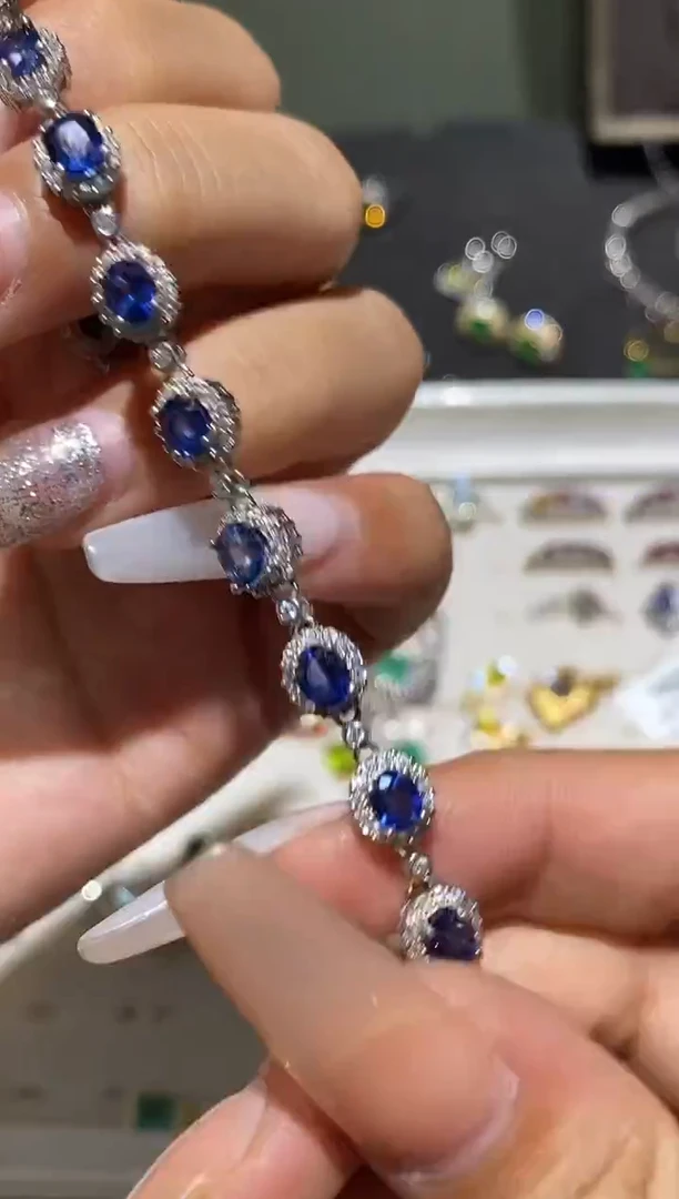 手链蓝宝石银S925镶嵌手链