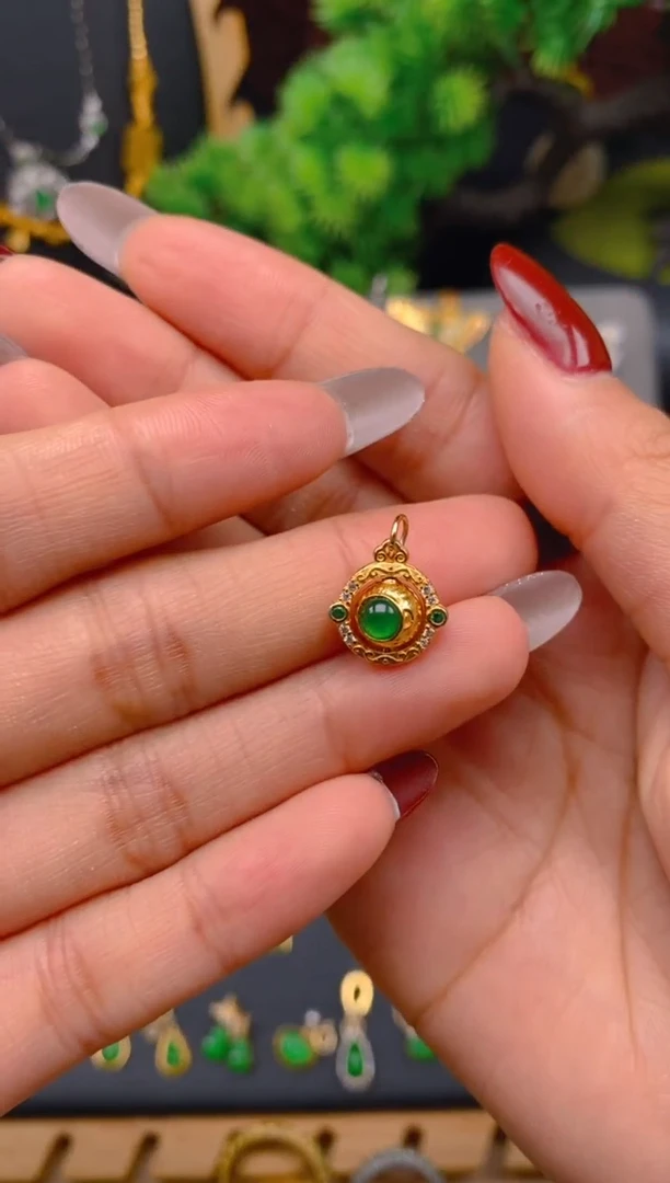 吊坠(不含链)银S925镶嵌翡翠旋转提溜