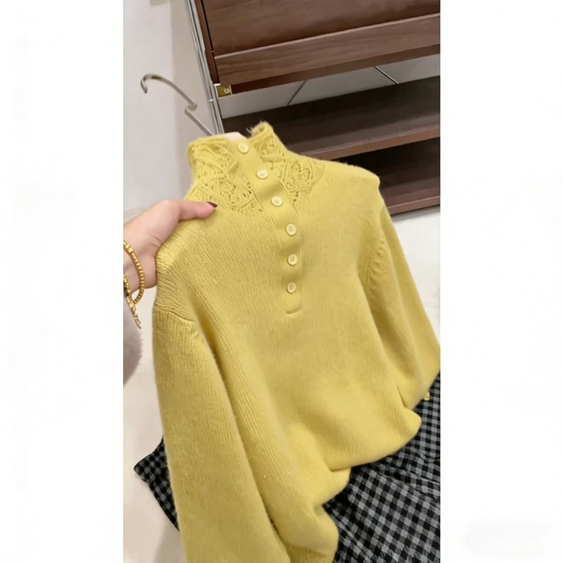 超好看半高领毛衣女秋冬2025新款韩系宽松针织衫时尚内搭打底上衣