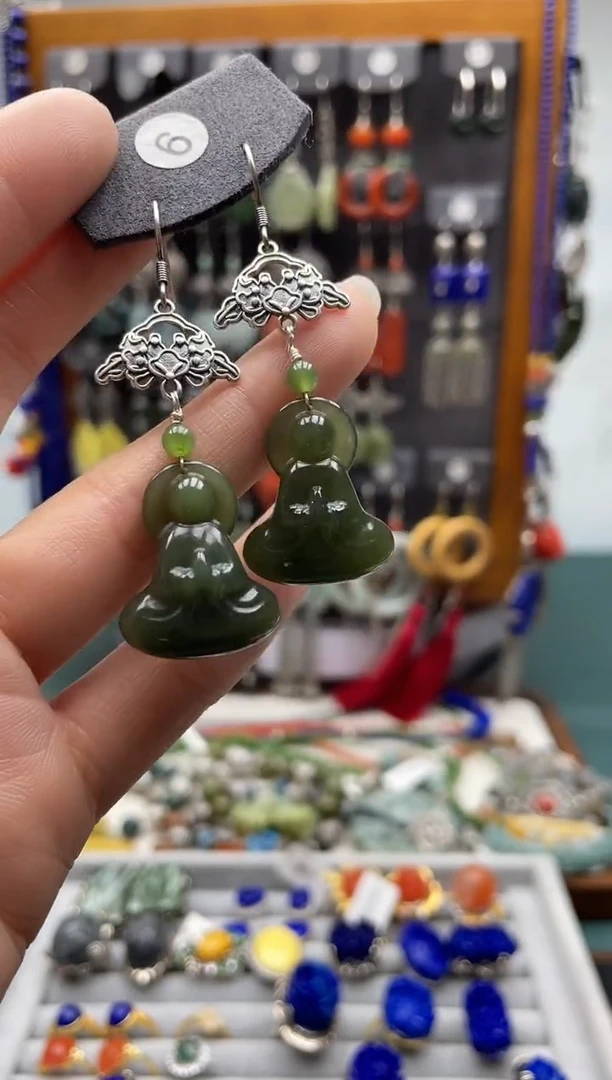 【闪购商品】和田玉耳饰银S925镶嵌饰品