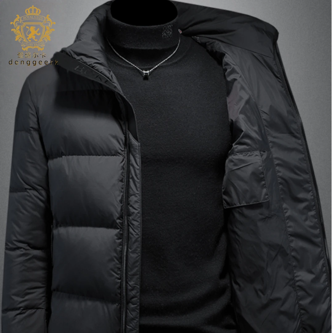 欧洲站高端立领羽绒服男装2025冬季新款鸭绒保暖休闲纯色加厚外套