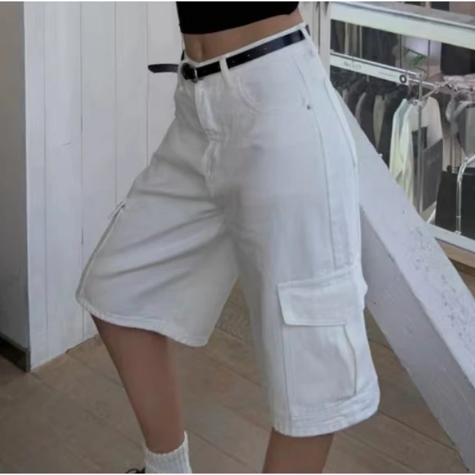 【代莹优选】0359  白色工装裤阔腿直筒休闲五分裤