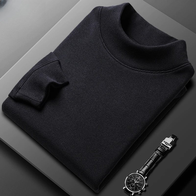 老爷车之家春秋款半高领打底衫德绒男士常规款恒温纯色圆领卫衣