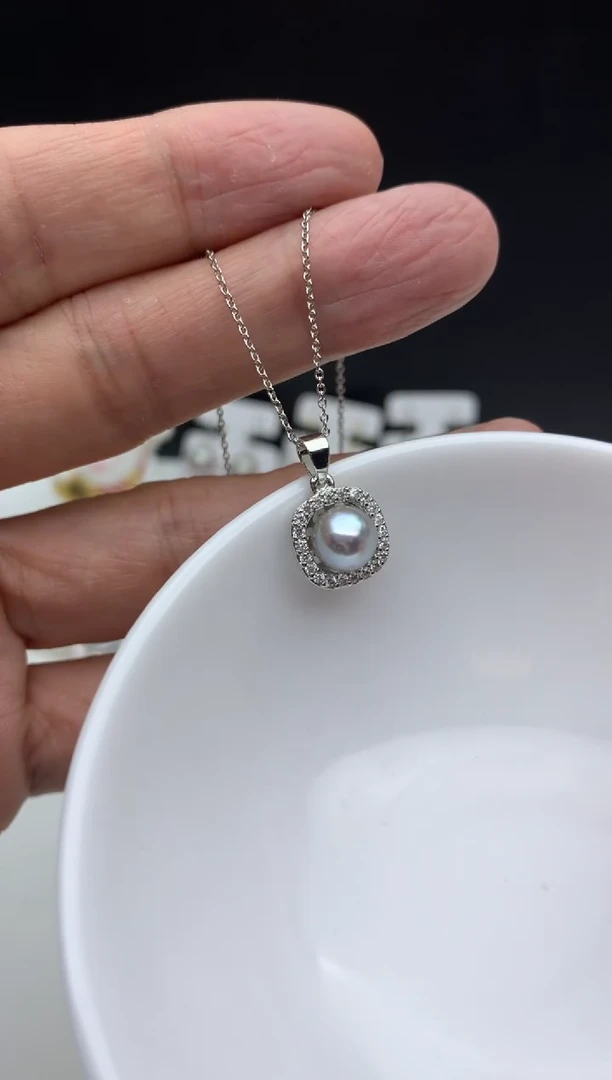 银S925镶嵌ff海水珍珠akoya灰珠吊坠（赠链）