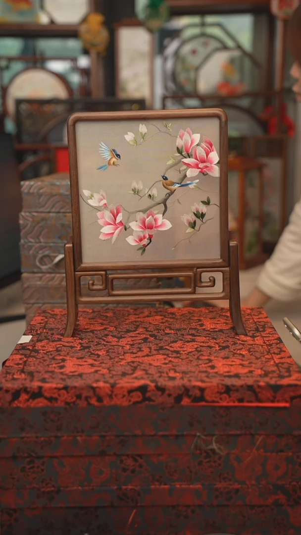 扇子摆件摆台双面绣花