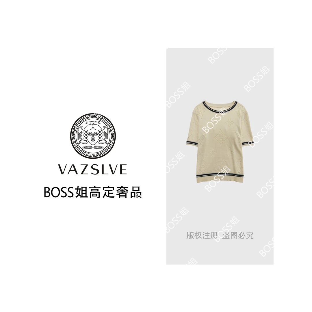 VAZSLVE/原创设计 撞色镂空字母菱格图案交织休闲针织衣msl245