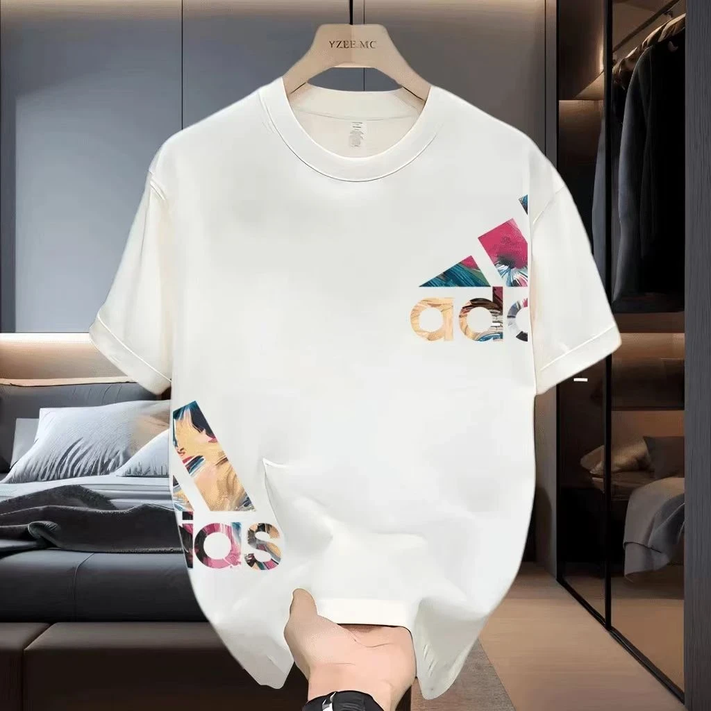 2025美式潮牌男士纯棉T恤圆领上衣印花时尚宽松短袖打底衫夏季