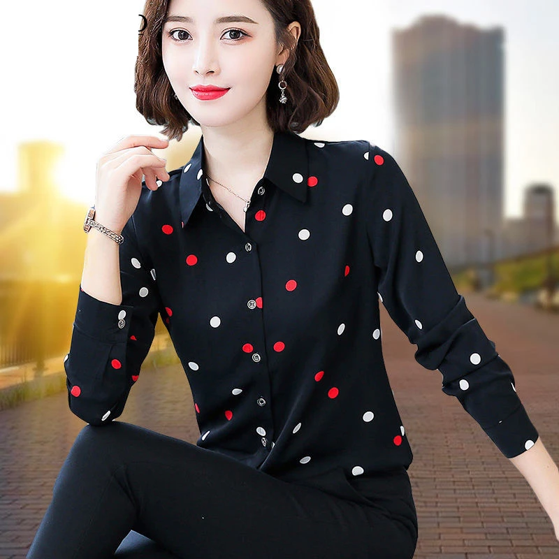 波点雪纺衬衫女长袖上衣春秋季新款韩版洋气高端气质百搭打底衬衣