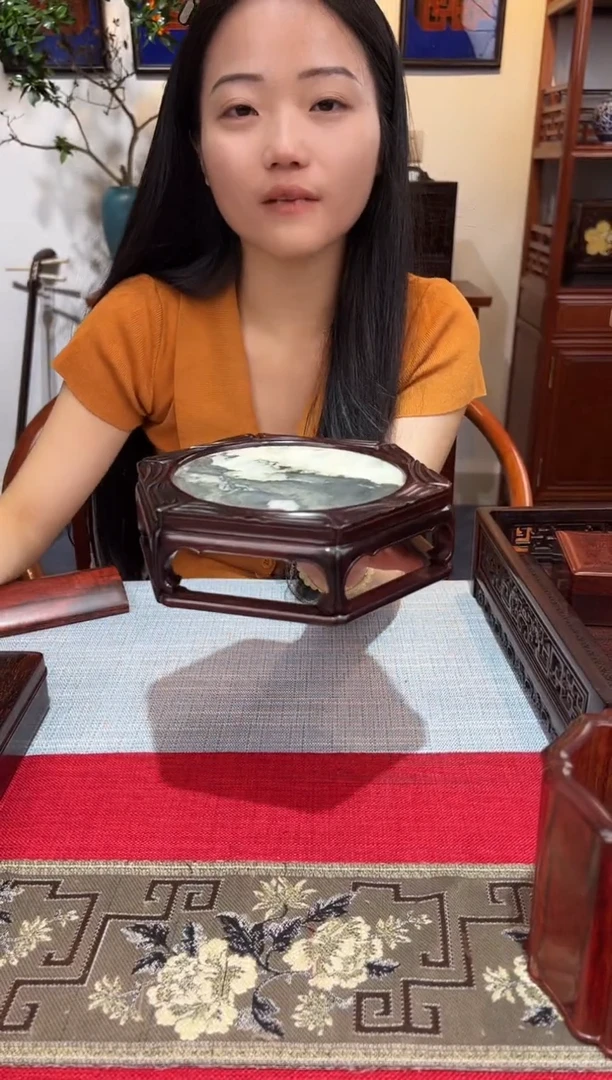 紫檀木类成套家具六角底座  镶嵌云石