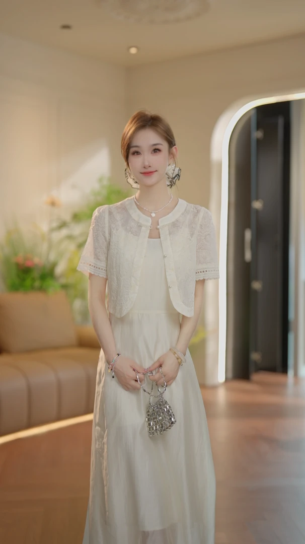 【ShawEleven】-高品质-优雅气质提花小衫吊带连衣裙夏款质感女套装