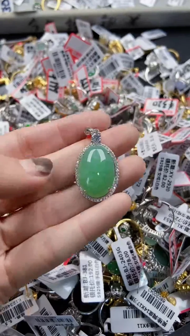 翡翠戒指银S925镶嵌333---1