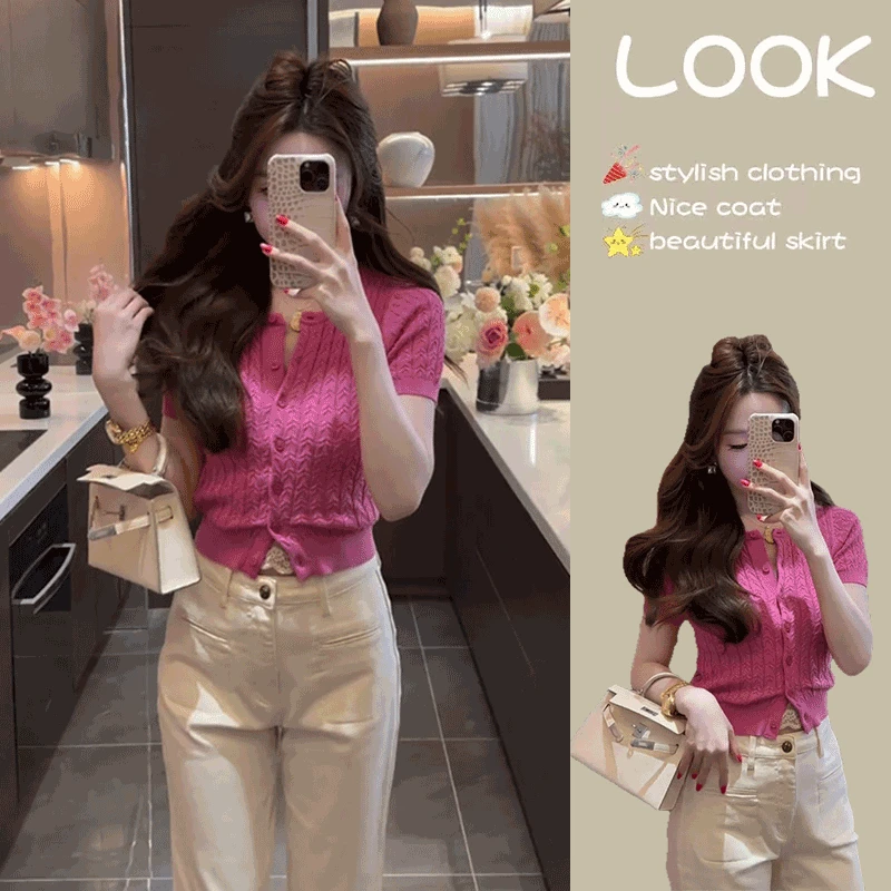 2025夏季新款法式气质时尚针织开衫女装设计感气质牛仔裤两件套装