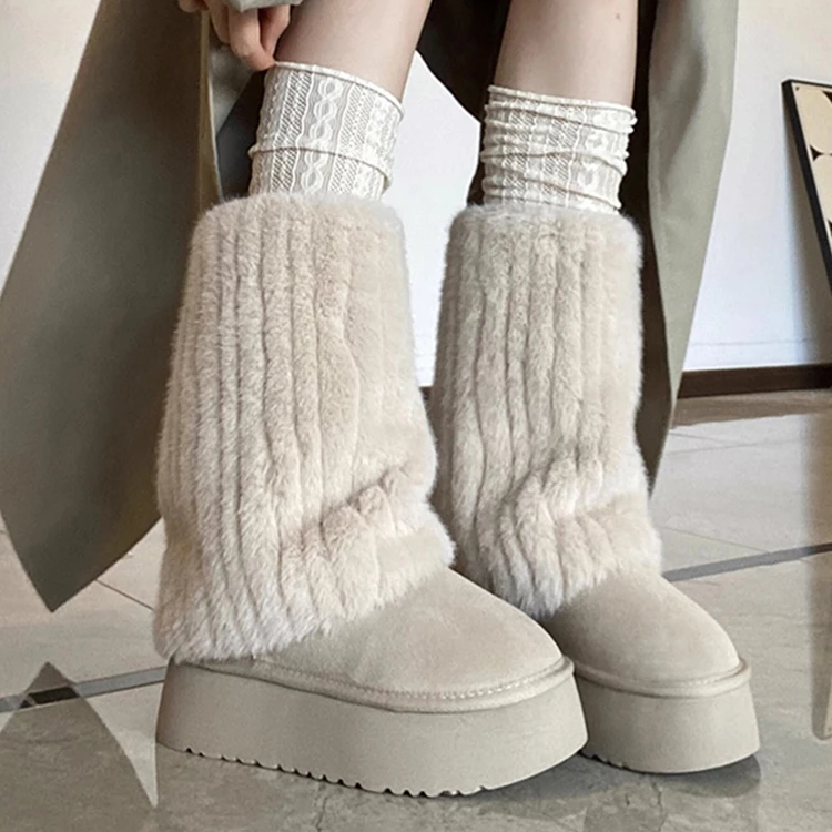 厚底雪地靴女2025新款冬季加绒加厚毛茸茸毛毛棉鞋东北中筒裤管靴