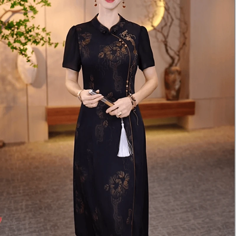 865【连衣裙】2025夏季新款时尚气质高端精致优雅国风印花连衣裙