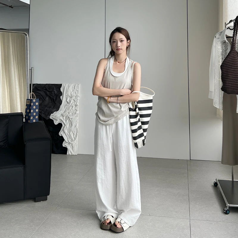 棉麻感山本裤子女夏季薄2025新款高腰宽松休闲直筒拖地长裤阔腿裤