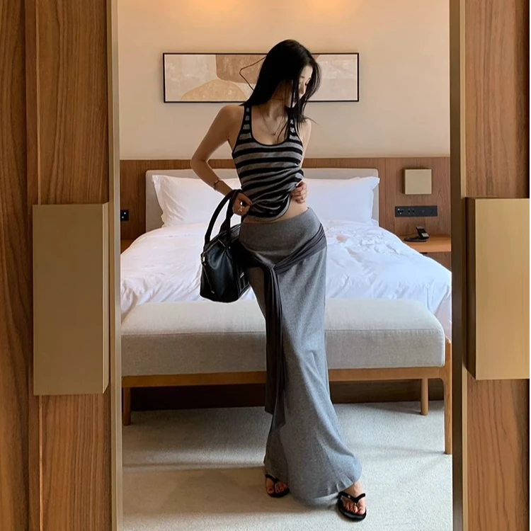 性感辣妹撞色条纹吊带背心女夏季设计感气质修身紧身纯欲无袖上衣