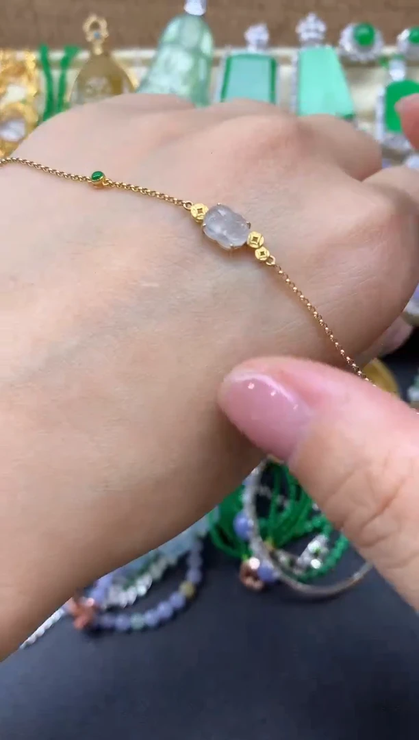 【闪购商品】翡翠手链18K金镶嵌112v中国好珍宝