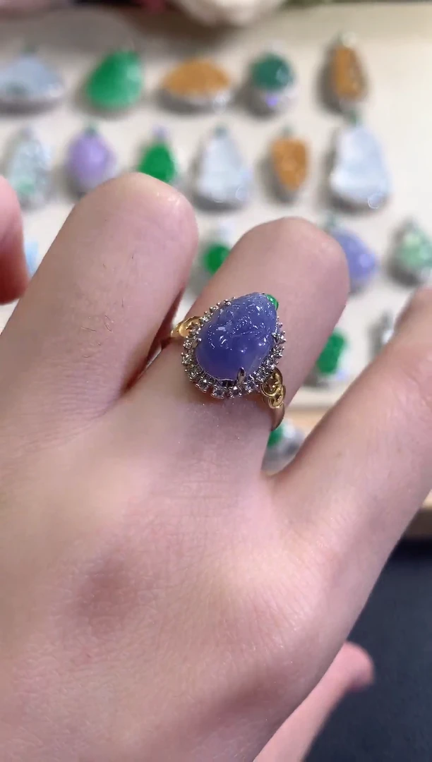 18K金镶嵌戒指翡翠冬日珠宝Q126 紫货有色差