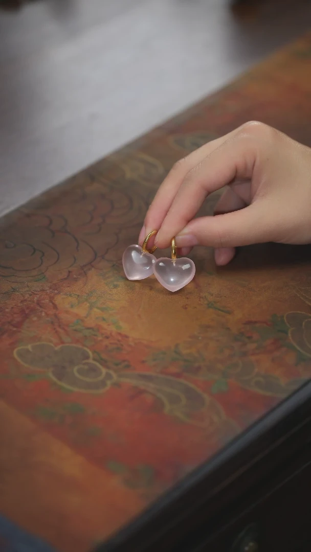 【闪购商品】水晶耳环未镶嵌粉水晶爱心