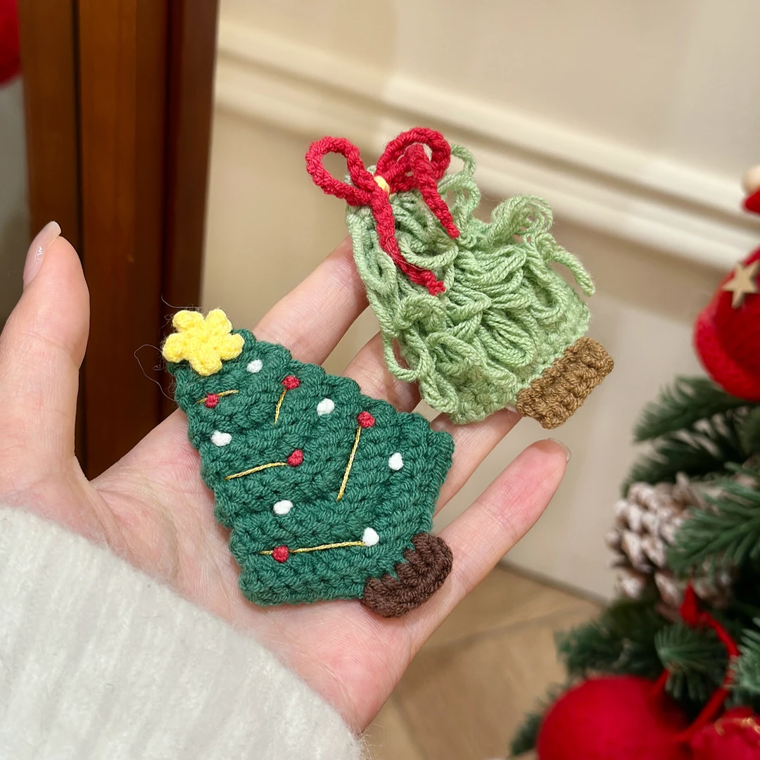 圣诞树毛线头饰圣诞发夹侧边刘海夹女前额碎发夹发饰秋冬头饰发卡