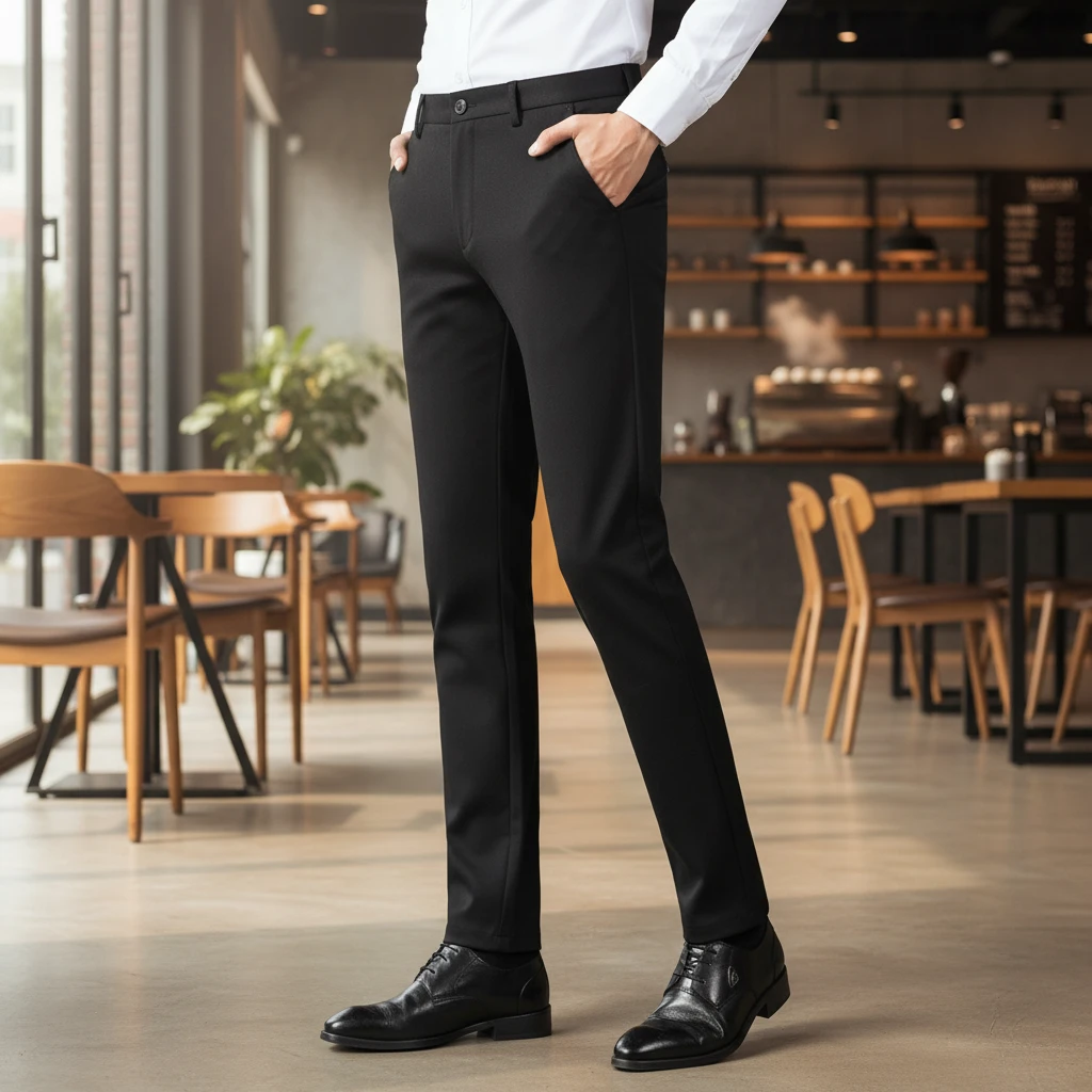 93113秋冬黑兰色男士男式商务修身休闲裤深兰色高弹百搭长裤