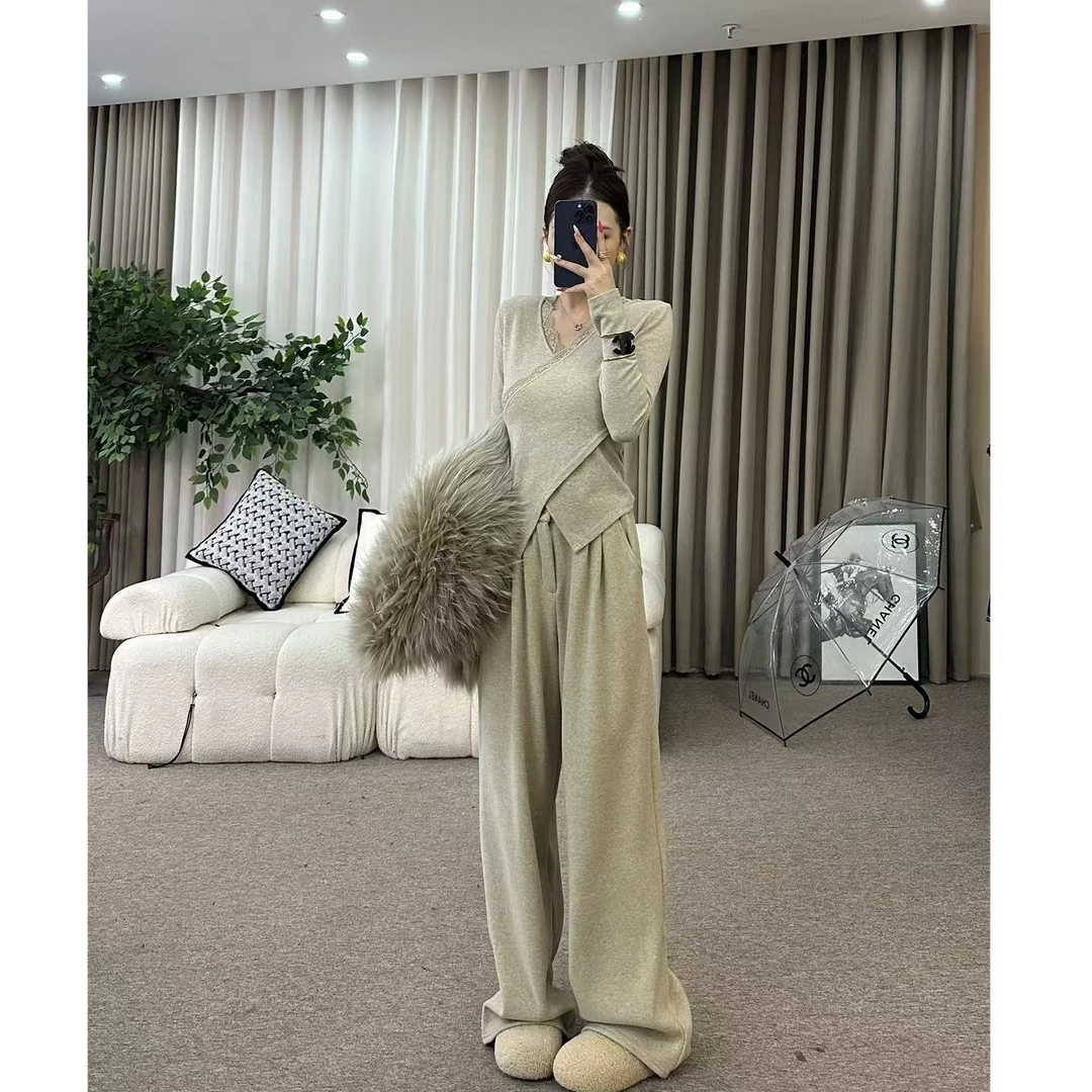 XIAOQIN【简约女主】设计感交叉不规则收腰纯欲风打底两件套装315