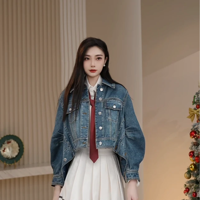 AMASS/阿玛施时髦不规则设计感复古翻领夹克女牛仔外套5400781