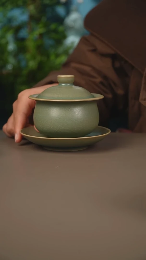 仿古柴烧钱袋子盖碗170毫升